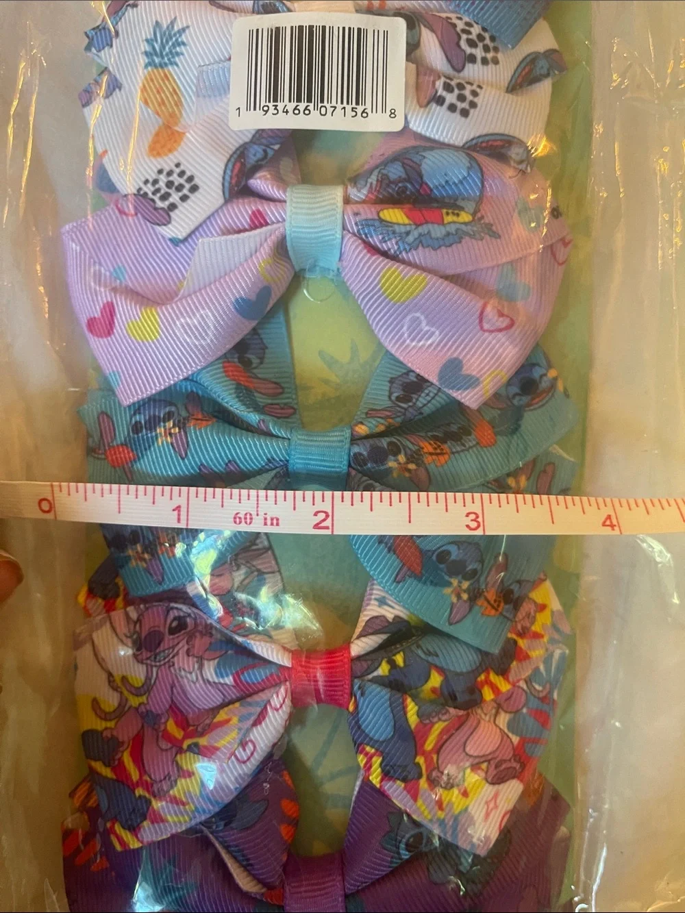 Disney Pastel & Bright Stitch Pattern Bow Clip Set 7 bows nwt